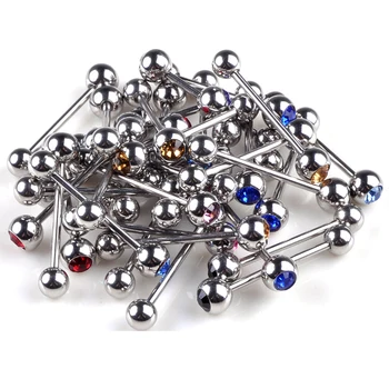 

Wholesale 200Pcs/lot Stainless Steel Crystal Tongue Rings Piercing Ear Stud Body Jewelry Piercing Tougue