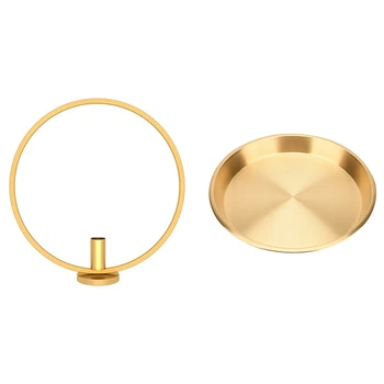 

1 Pcs Gold Round Candlestick Wall Candle Holder Decor & 1 Pcs Handmade Round Copper Brass Plate Tray