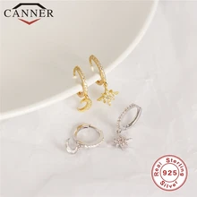 INS стиль 925 пробы серебряные очаровательные геометрические минималистичные серьги-кольца с цирконом Луна/раковина/глаз дьявола Золотые круглые серьги