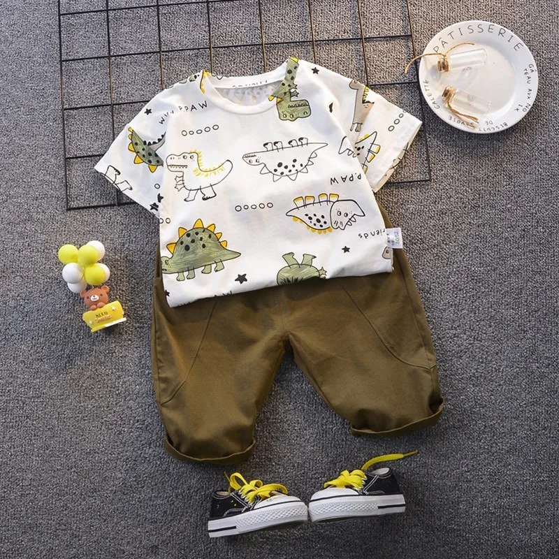 2020 summer Baby Clothing Sets boy suit Infant cotton boys Cartoon dinosaur Tops T-shirt+Pants Outfits kids clothes | Детская одежда и