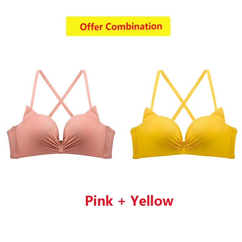 Темно-серый Sexy Lingerie Cat Ear Pattern Beauty Back Gather Bra Small Breast Thickened Wire Free Underwear For Girls 32/70-38/85 A B Cup - Цвет: Темно-серый