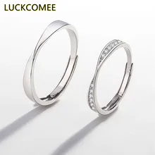 

LUCKCOMEE 925 Sterling Silver Mobius Couple Ring Simple Opening Adjustable Jewelry Accessories Diamond Pair Rings