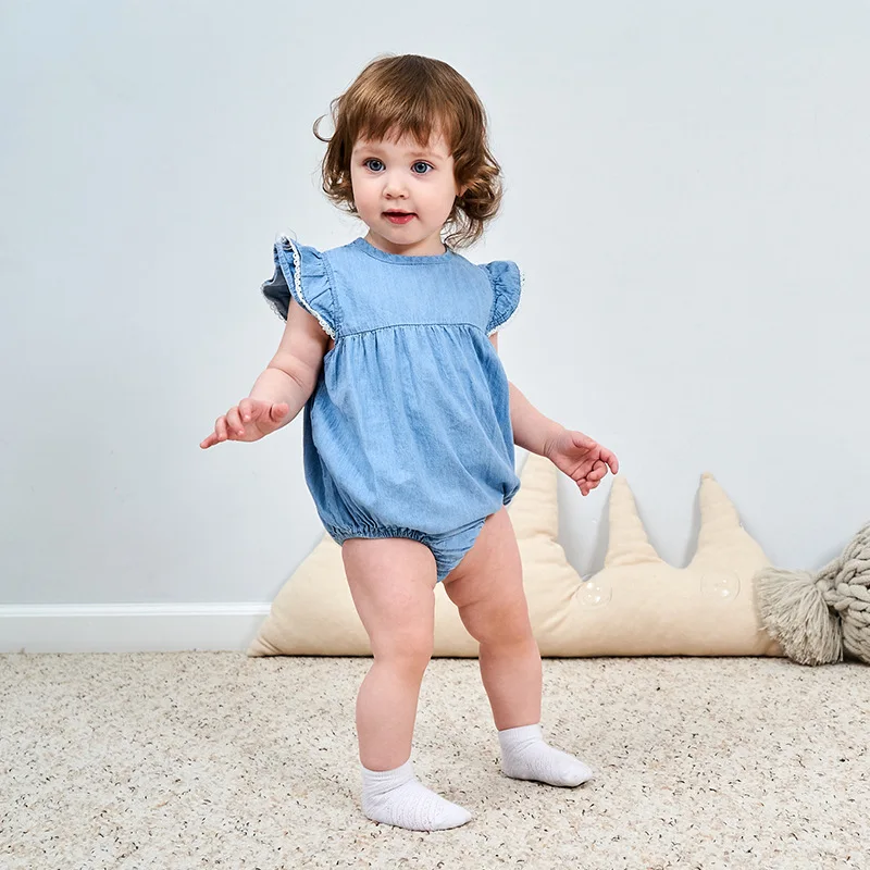 

Korean-style Cowboy Romper Western Style Baby GIRL'S Triangular Crawling Clothes 3-12 Months Baby Onesie Trill Celebrity Inspire