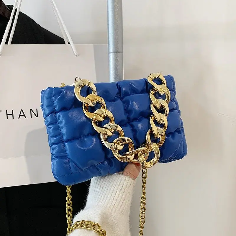 

Women Pleated Green Blue Shoulder Crossbody Bag With Gold Chain Ladies Pink Beige Fold Chain Bag Small Handbags Luxury Design
