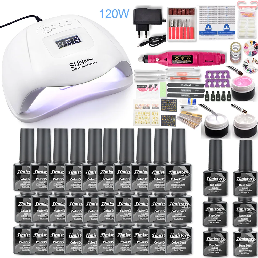 Online Maniküre Nagel Set 30PCS gel Nagellack Set Kit 120W UV LAMPE Set Elektrische Nagel Bohrer Nagel Kunst maniküre Sets Nagel Verlängerung Kit