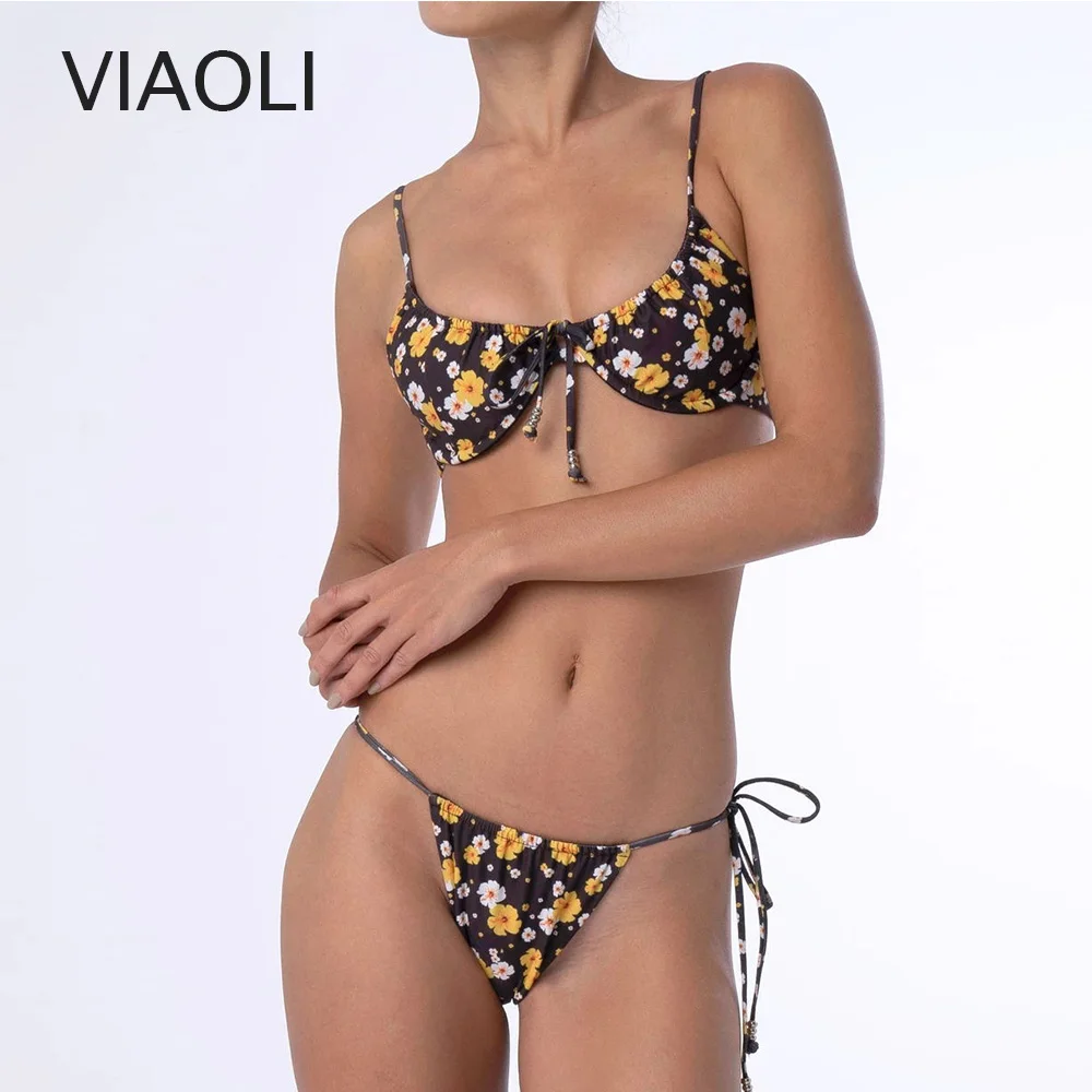 

Women Floral Print Bikini Set Swimming Two Piece Swimsuits Push Up Swimwear Beach Suit Bathing Suit Low Waist Bandage biquini