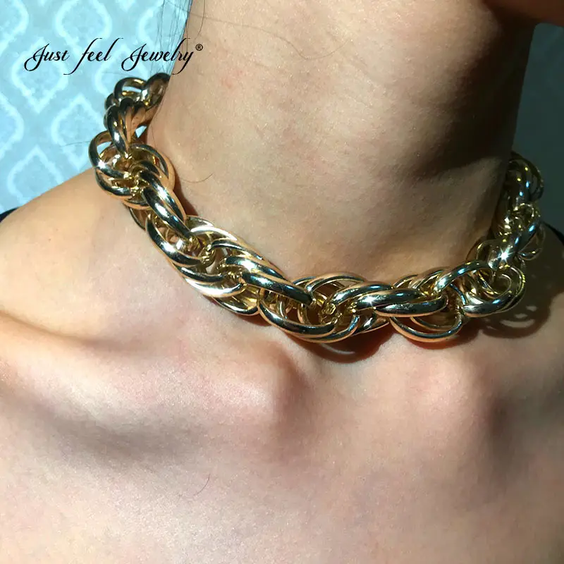 JUST FEEL Punk Gold Chunky Twist Chain Necklace Men Women Hip Hop Accessories Bijoux Statement Vintage Charm Jewelry | Украшения и