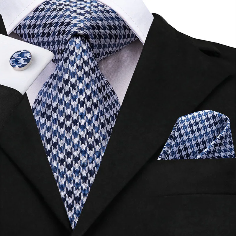 Деловой галстук для мужчин, Шелковый синий галстук в горошек, галстук, набор, запонки в клеточку для свадьбы, деловой галстук 150 см, высокий галстук, SN-3529, Прямая поставка