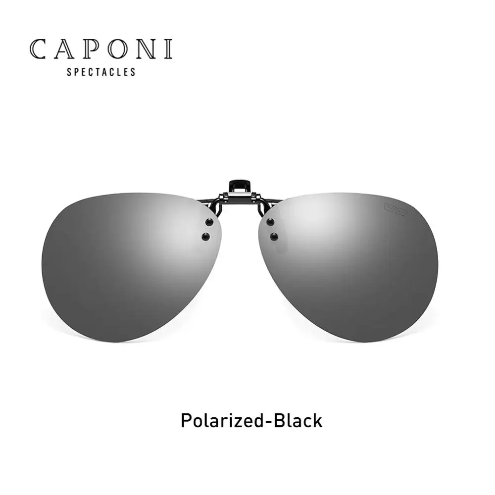 CAPONI Pilot Polarized Sun Glasses Clip Driving Fashion Eyewear Brand Designer Ultralight Eyeglasses Clip For Men UV400 CP1101 - Цвет линз: Black