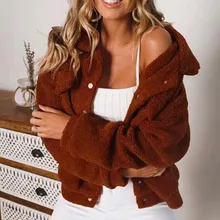 Casual Women Winter Warm Thick faux fur coat long sleeve Turn-down Collar fur coat Pure Color Pocket Lamb Cashmere fur jacket