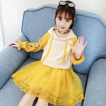 

Girls Clothing Set Autumn Teenage Girls Costume Hoodies Mesh Skirt Children Girls Clothes Suit 8 10 12 Year Kids Outfits