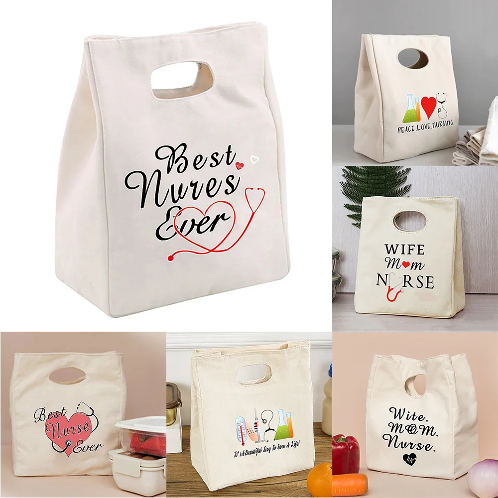 

Women's Lunch Bag Picnic Lunchbox Diner Container Insulated Thermal Bento Bowl Pouch Nurse Series Tote Food Storage Handbag