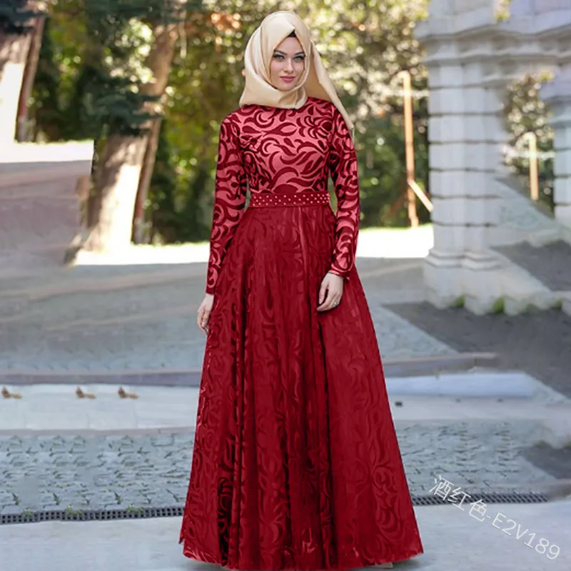 red Мусульманское Абая кружевное Макси платье Турецкий хиджаб Vestidos кардиган кимоно длинный халат платья Jubah Ближний Восток ИД Рамадан Арабский исламский - Цвет: red