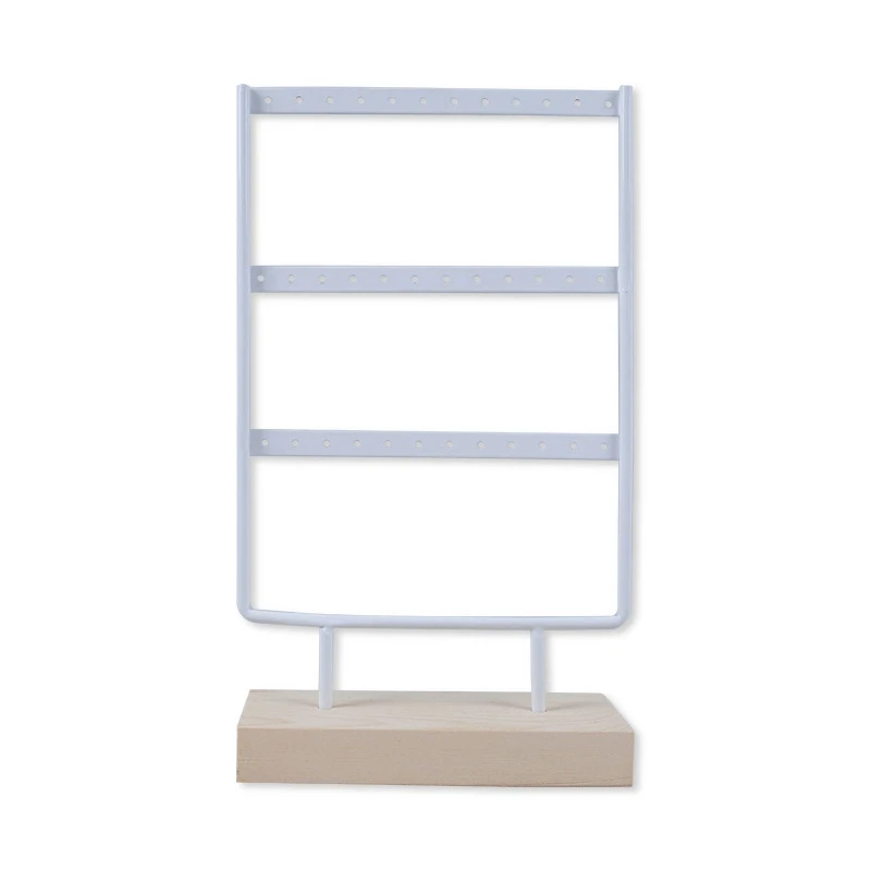 

3 Tier 36 Holes Wooden Earrings Jewelry Organizer Display Holder Stand Metal Jewelry Holder Earrings Necklace Rack Display