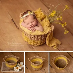 Panier tissé de Studio jaune pour enfants, accessoires de photographie de nouveau né, cadre de tissage de Photo de bébé, panier d'accessoires de jouets cadeaux pour nourrissons 