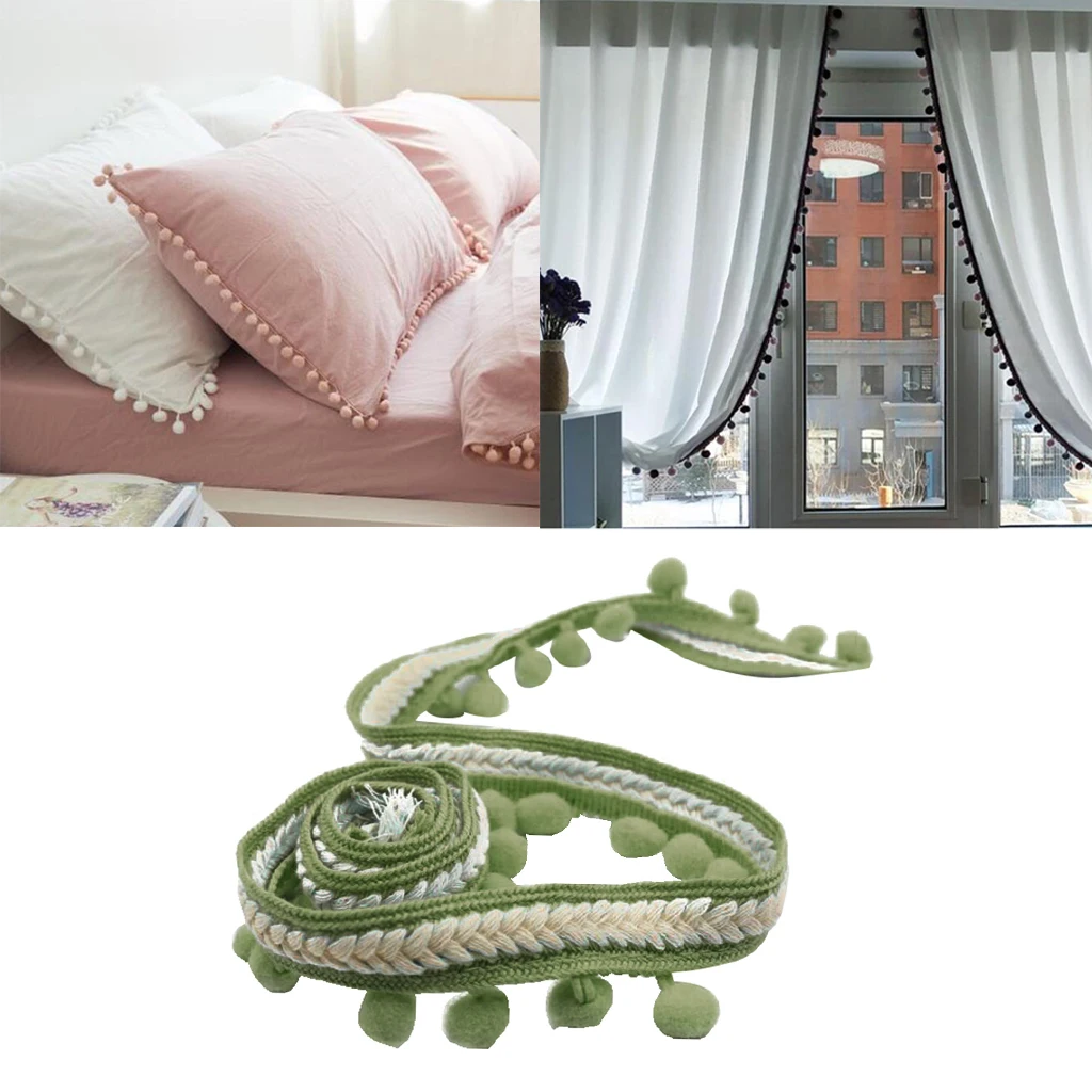 5 Yards Curtain Trim Ribbon Pom Pom Bead Tassel Fringe Sewing Upholstery Decor