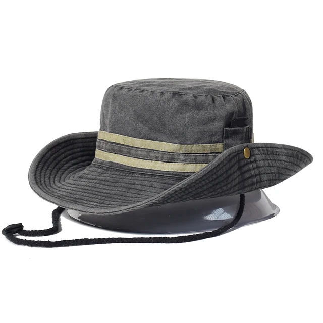 Fishing Hiking Sun Hat Men Women Boonie Hat Wide Brim Bucket Hat Outdoor Safari Summer Cap Cotton Bucket Hat black