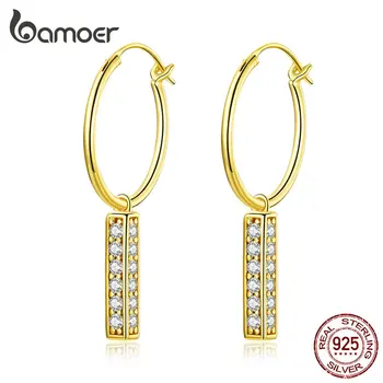 

bamoer 925 Sterling Silver Dangle Earrings Geometric Square Wedding Drop Earring for Women Brincos 2019 New Bijoux GAE296