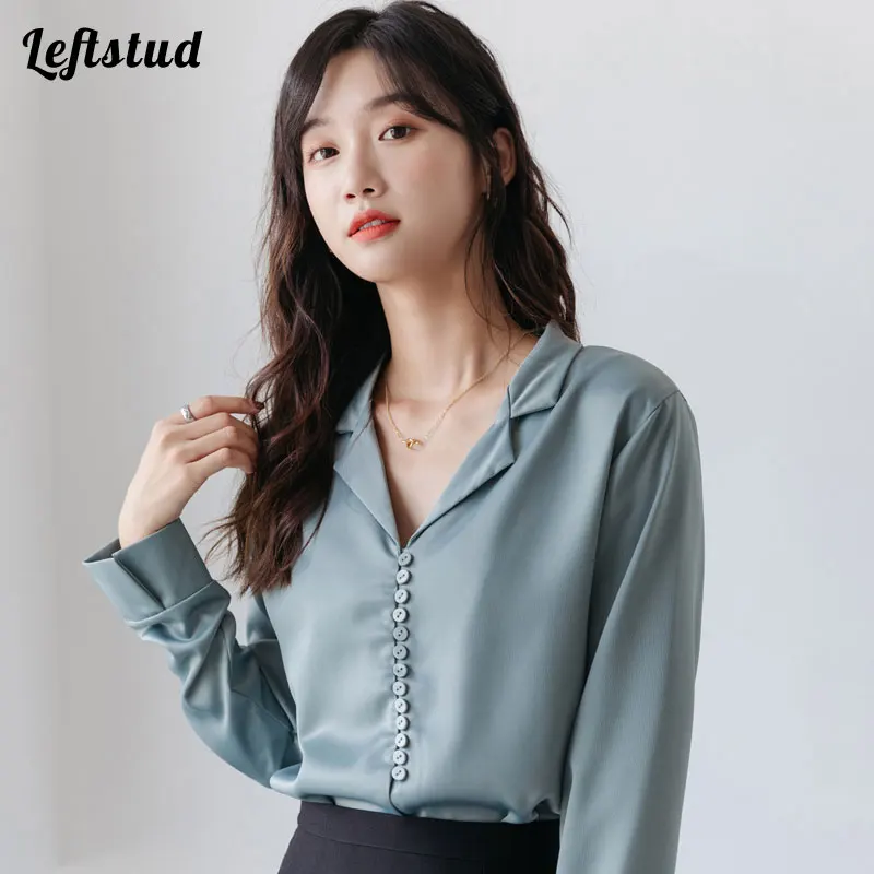 Design chiffon shirt women 2021 spring and autumn new Korean style fashion single-breasted temperament long-sleeved shirt robot b2 series for samsung galaxy tab a8 10 5 2021 2022 contrast color pc silicone tablet cover kickstand design protective case navy blue yellow green