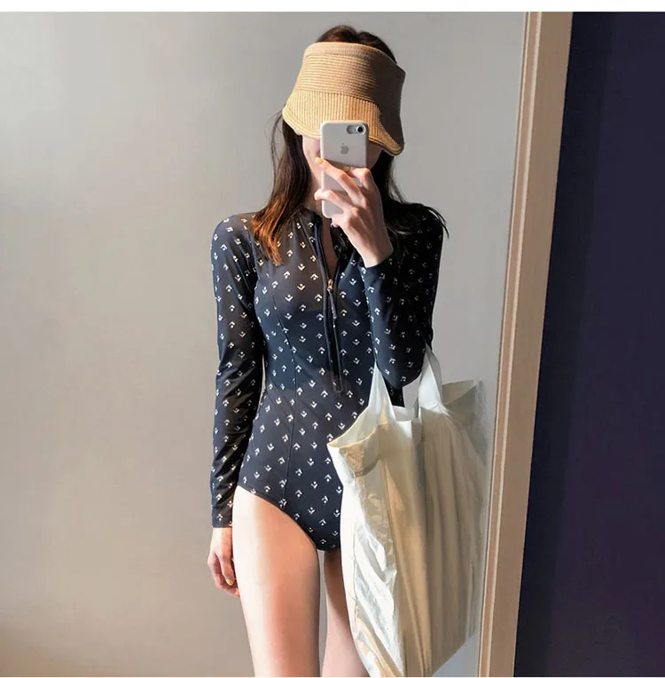 Diving One Piece Swimsuit Print Long Sleeve Women Swimwear Bathing Suit Rash Guard Surfing For Rash Guard Surfing Swimsuit