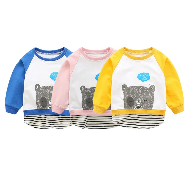 infant baby Tees Long Sleeve Cartoon Patchwork Print thinking bear T-Shirts Kids Tops Casual Blouse 6M-4T