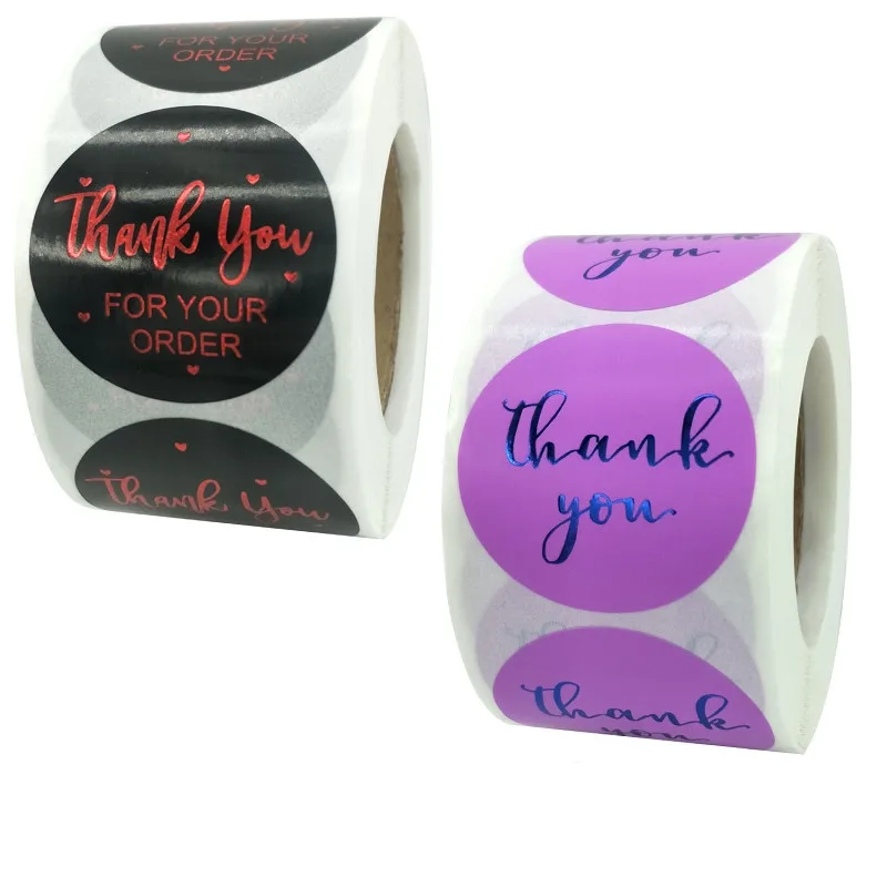 

500pcs Novel 1.5Inch/3.8cm Black Purple Bronzing Thank You Label Stickers for Baking Decoration Handmade Business Box Packaging