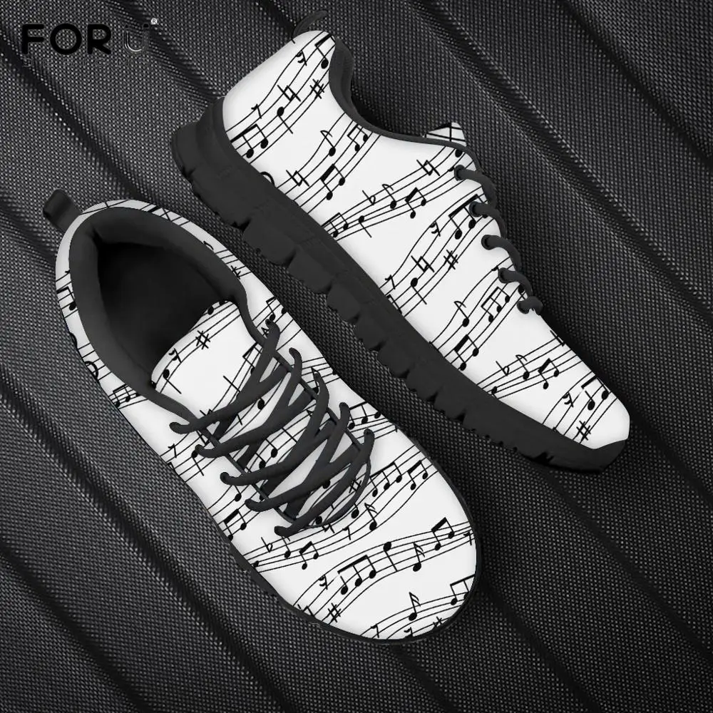 

FORUDESIGNS Fashion 3D Music Notes Pattern Woman Flats Shoes Leisure Female Platform Sneakers Breathable Air Mesh Ladies Shoes