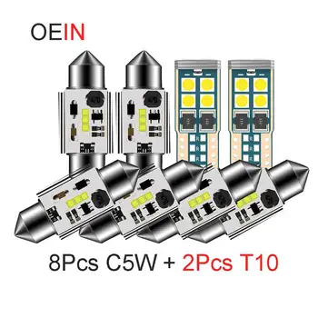 

10x T10 LED W5W C5W 31mm LED C10W 36mm 39mm Festoon 41mm CSP Chip Car Dome Anti Error 168 194 Auto Interior Light Reading Lamp