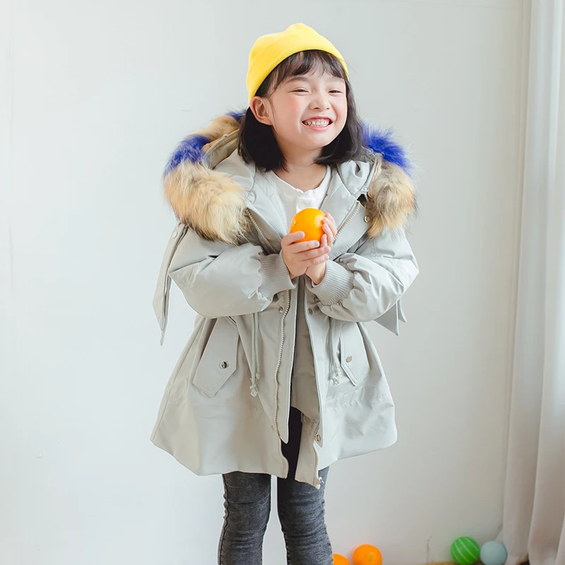 Детские зимние пальто для девочек с капюшоном, с эластичной лентой на талии плотная-30 градусов теплая куртка-пуховик белого цвета для куртки из овечьей шерсти для мальчиков верхняя одежда для детей, детская парка