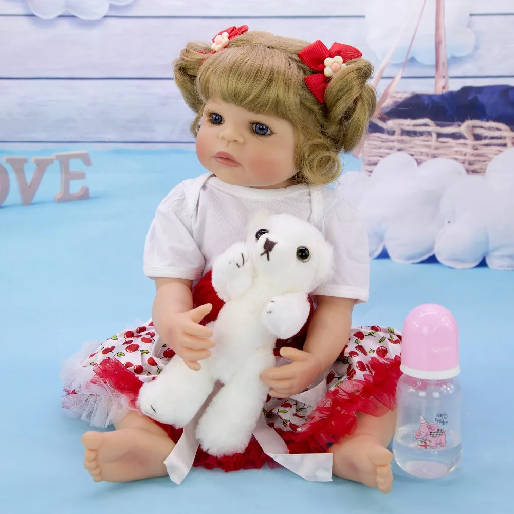 57 см bebes кукла трансфер до младенец получивший новую жизнь девочка кукла в красное платье всего тела мягкие силиконовые реалистичные baby Водонепроницаемый Анатомически правильная