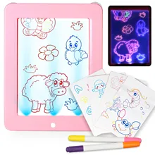 Детский ЖК-планшет, 3D светодиодный светящийся блокнот для рисования, доска для рисования, игрушки с 4 картами, 2 шт, ручки для рисования для детей ясельного возраста