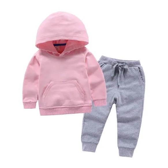 Hot Sale Autumn Kids' Clothes New Boys Girls Cotton Breathable Colorful Suits Children's hoodies+sweatpants Leisure Fashion 2Pc - Цвет: Pink and Gray