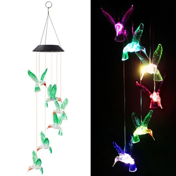 

Solar Lights Hummingbird Garden Yard Decoration Waterproof Wind Chime Light Fashion Crystal Ball Color Changing Spinner
