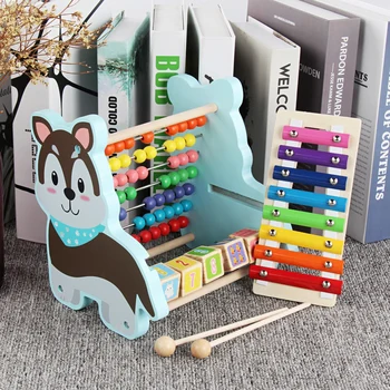 

Multifunctional Wooden Toy xylophone and Computing Frame Set, Calculating Frame Husky Style Cartoon Puppy, Baby Educational toy