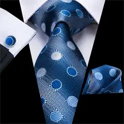 Галстуки для Для мужчин сине-белые галстук-бабочка в горох комплект карман Квадратные запонки галстук для свадьбы спортивные
