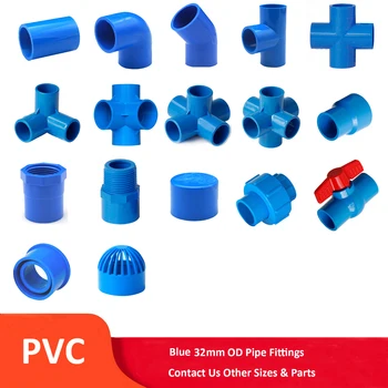 

Blue PVC 32mm ID Pressure Pipe Fittings Metric Solvent Weld Aquarium Pond Pool Garden DIY Socket Elbow Tee Union End Cap