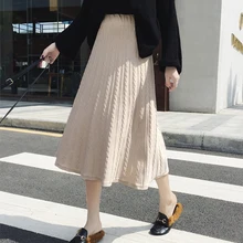 Модные длинные faldas зимняя вязаная юбка женская плиссированная макси юбки с высокой талией jupe femme Повседневная Осенняя юбка черный, абрикосовый цвет