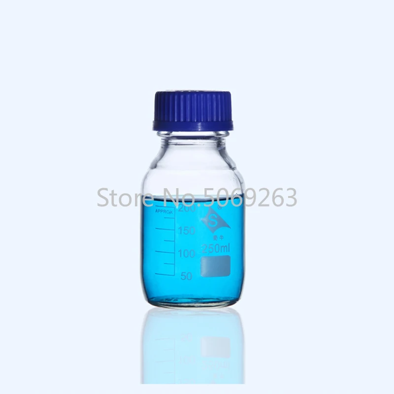 1pcs Capacity 100/250/500/1000ml Glass Reagent Bottle With Blue Screw Cap Medical Laboratory Chemistry Glassware