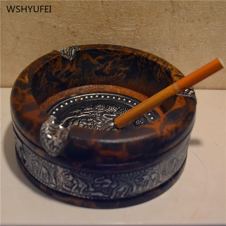 

Retro old portable ashtray anti-scalding creative wooden ashtray personality light luxury home multi-function storage decoration