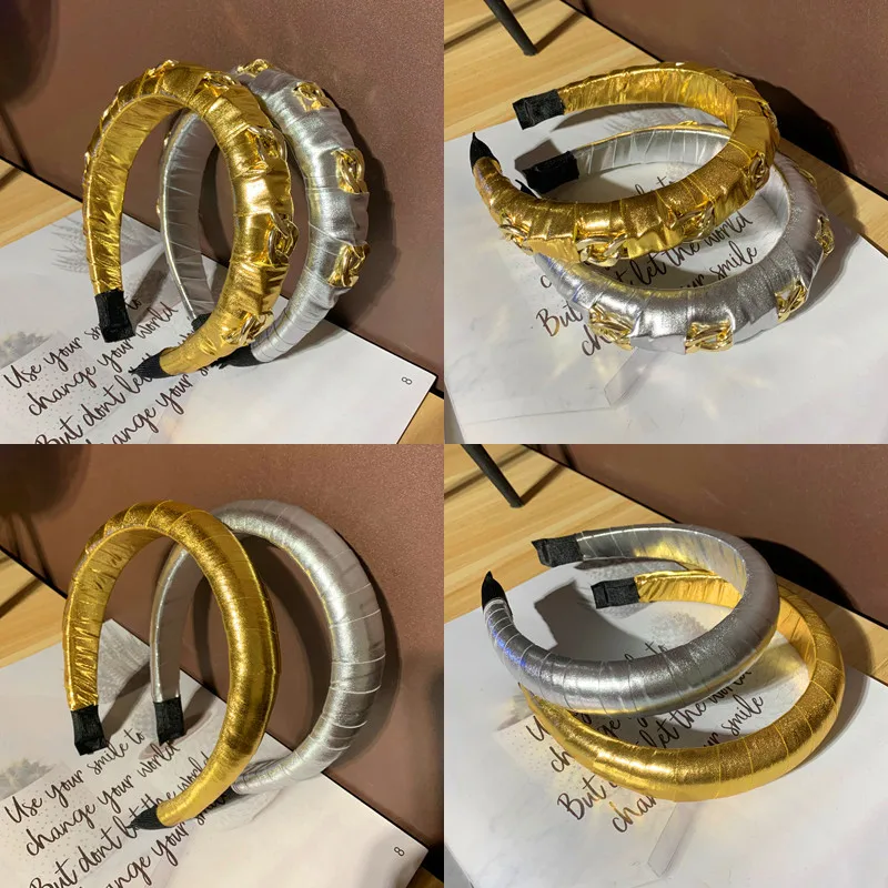 

Glod Cloth Wrapper Sponge Headbands Lady Girl Wide-Brimmed Hairband Autumn Winter Hair Accessories Women Elastic Hair Bands