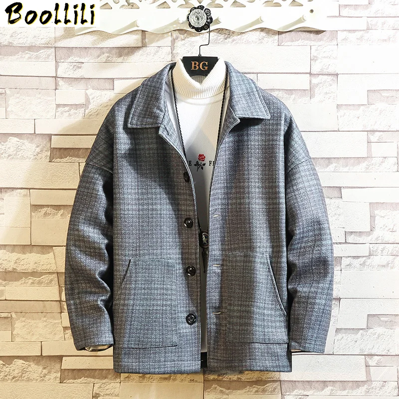 

Plaid a2020 Casual Classic Spring Autumn Jacket Fashion Brand Clothes Fleece Thick Warm Woolen Overcoat Blend Men's Coat