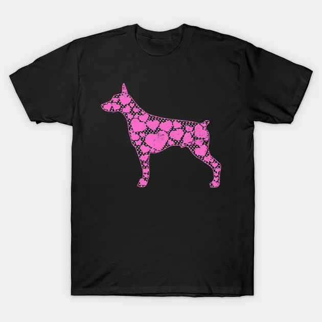 Мужская футболка Doberman Pinscher рубашка силуэт Заполненные сердца подарок от gawkclothing