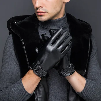 

Unisex Winter PU Leather Motorcycle Full Finger Touch Screen Windproof Warm Gloves Velvet Lining Driving Mittens Black/Brown