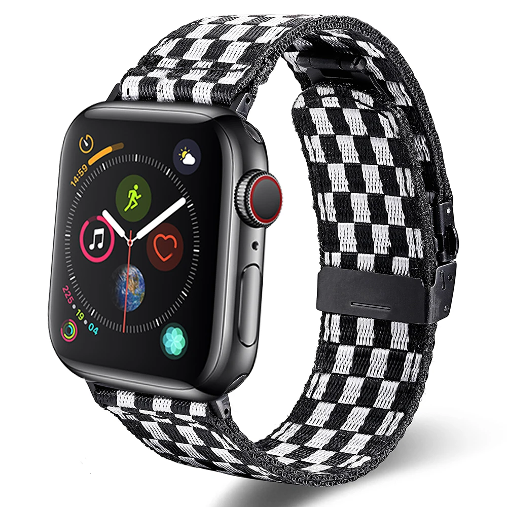 Ремешок нейлоновый для Apple Watch 6 черный белый желтый серия 5/4/3/2/1 40/44 мм 38/42