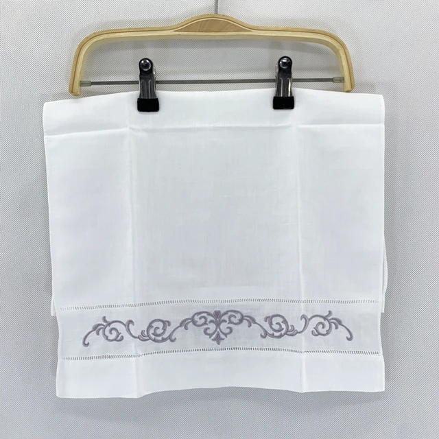 Zsebkendő Fehér Hemstitch Vászon Törölköző Kendő Vendég Kézi Edény Konyha Fürdőszoba Hímzett Virágos 14 "X22" - Image 4