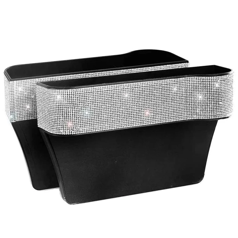Bling Car Seat Organizer Front Seat Space Filler with Crystal Rhinestones Diamond 2 Pack Car Seat Organizer
