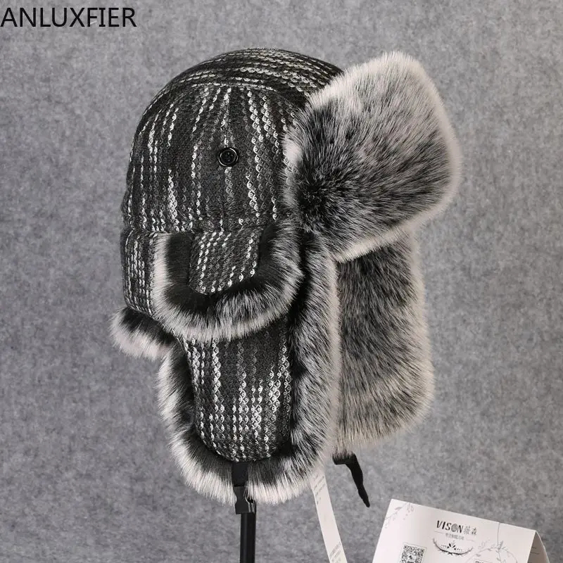 

B-8433 взрослых шапка-ушанка из меха кролика Рекс в охотничьем стиле Шапки толстые теплые зимние шапки российские Мужская меховая шапка ушанка колпачки закрылков теплая шапка