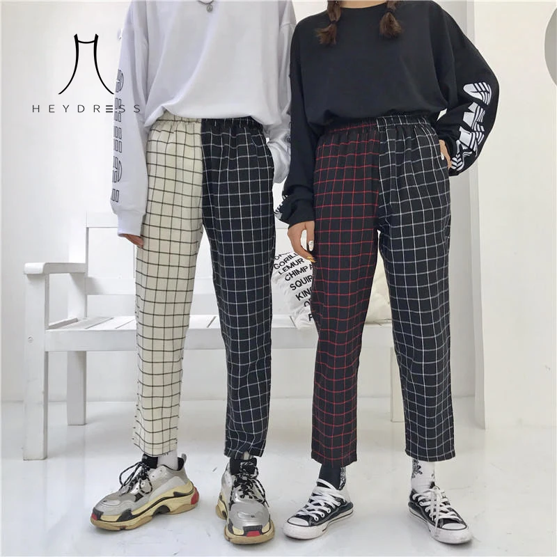 Heydress винтажные лоскутные брюки Харадзюку женские мужские брюки эластичные брюки с высокой талией корейские повседневные Прямые брюки