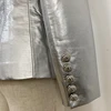 HIGH STREET Newest 2021 Designer Stylish Runway Women's Fashion Lion Buttons Silver Leather Blazer Jacket 4