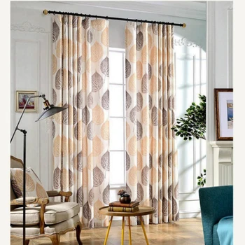 

High Quality Yellow Leaves Printed Faux Linen Curtains for the Bedroom Windows Drapes Fabric for Living Room Curtains